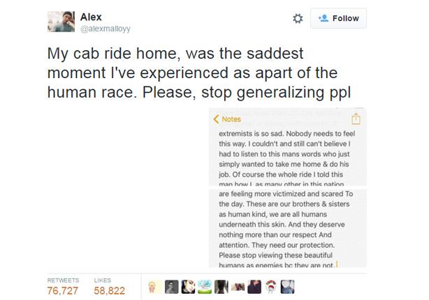 تدوينة لأمريكي حول سائق تاكسي مسلم