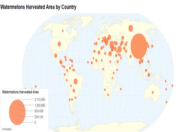 خريطة إنتاج البطيخ فى العالم