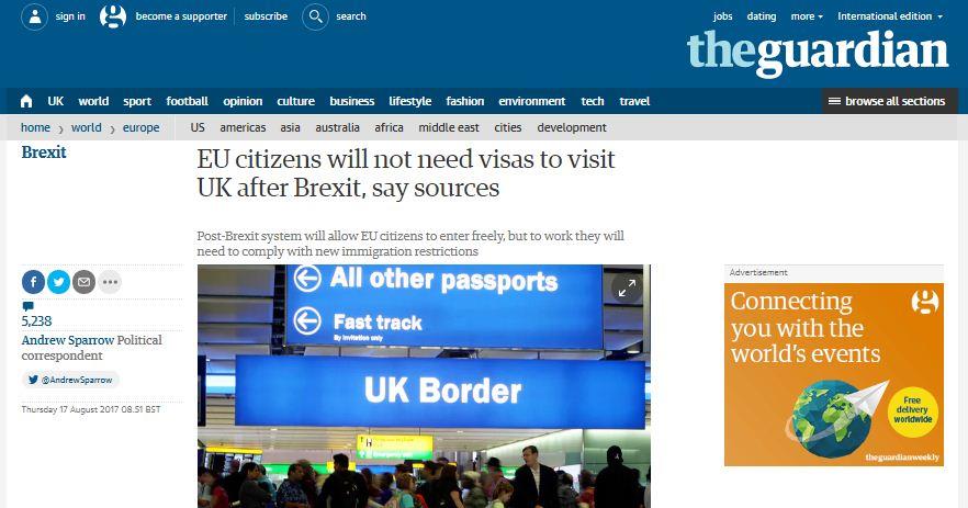 مواطنو الاتحاد الأوروبي سيدخلون بريطانيا بدون تأشيرة