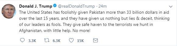 تغريدة ترامب بشأن باكستان