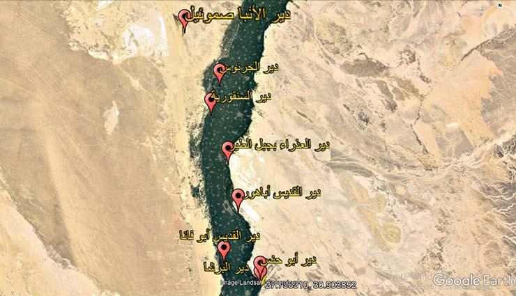 خريطة الأديرة في المنيا