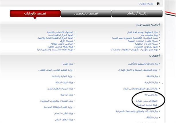 موقع وزارة السياحة على بوابة الحكومة المصرية يقودك إلى المغر