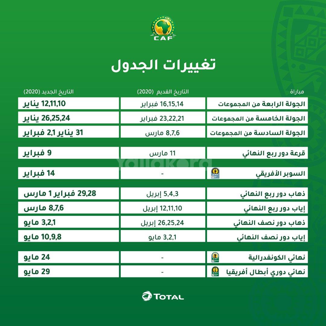 كاف يعلن المواعيد الجديدة لدوري الأبطال والكونفدرالية ...